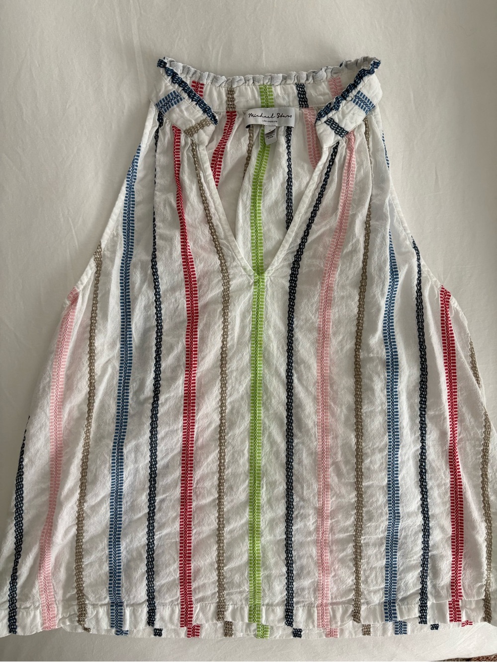 Michael Stars White Sleeveless Top with Multicolor Vertical Stripes